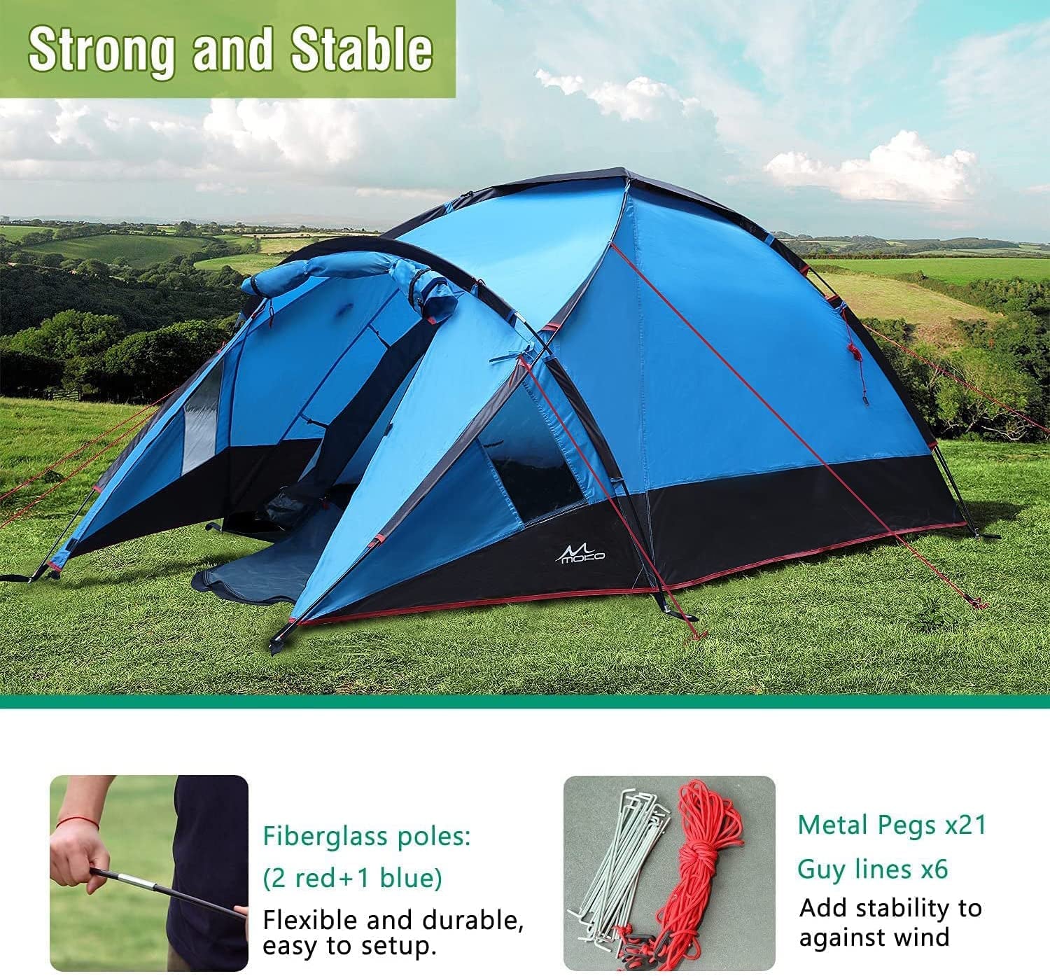 Emergency Survival Tent, Waterproof Family Camping Dome Tent 3 Person, Portable Outdoor Instant Cabin Tent, 4-Season Double Layer Sun Shelter Shade for Hiking, Backpacking, Mountaineering