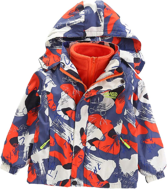 Boys Hooded Windproof Jacket Breathable Lightweight Comfortable 3-1 Coats for Kids Cool Cute Fashion Warm Outerwear