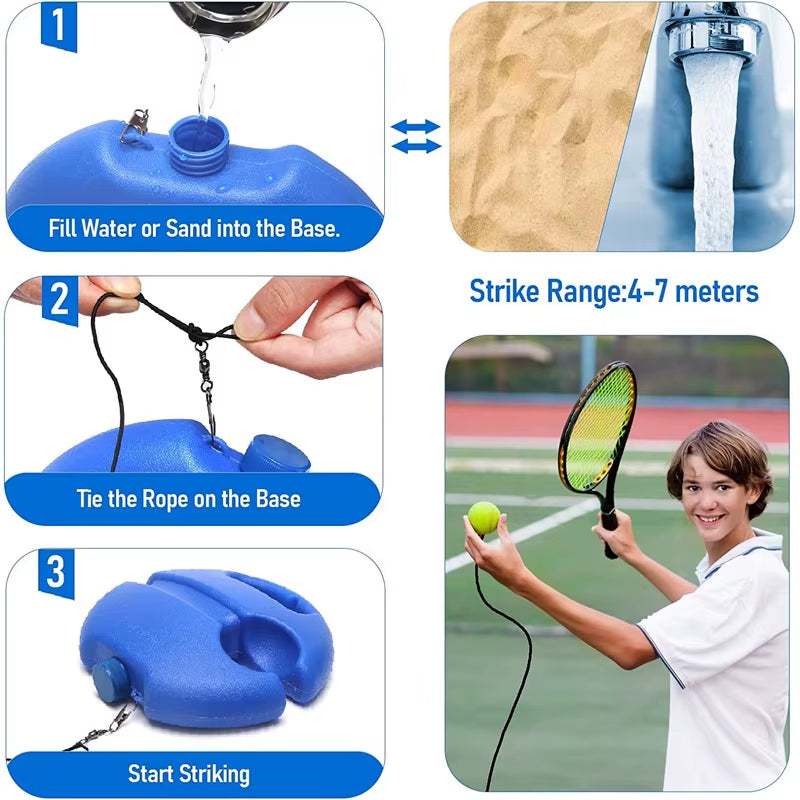 Heavy Duty Tennis Training Aids Base with Elastic Rope Ball Practice Self-Duty Rebound Tennis Trainer Partner Sparring Device