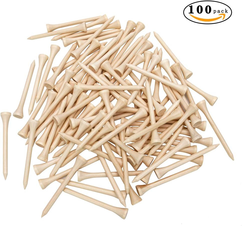 Golf Tees Professional Natural Wood Golf Tees Pack of 100, Golfing Tees Multiple Colors Size 3-1/4 Inch, 2-3/4 Inch or 2-1/8 Inch, Tall Golf Tees Bulk Reduce Side Spin and Friction