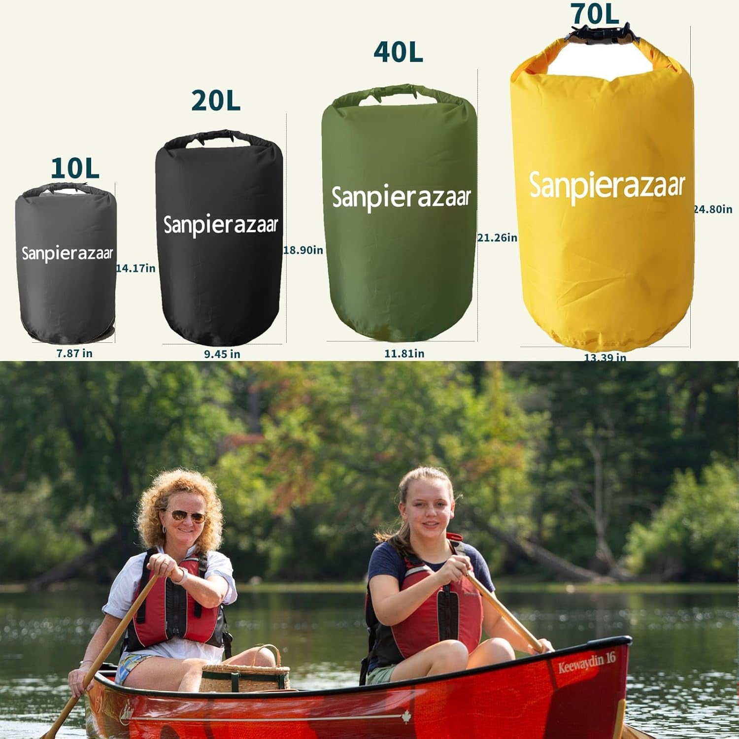 Dry Bags Waterproof, Ultralight Dry Sack, 10L/20L/40L/70L Waterproof Bags,Roll Top Sack for Kayaking, Beach, Rafting, Boating, Hiking, Camping,Swimming (Army Green, 70L)