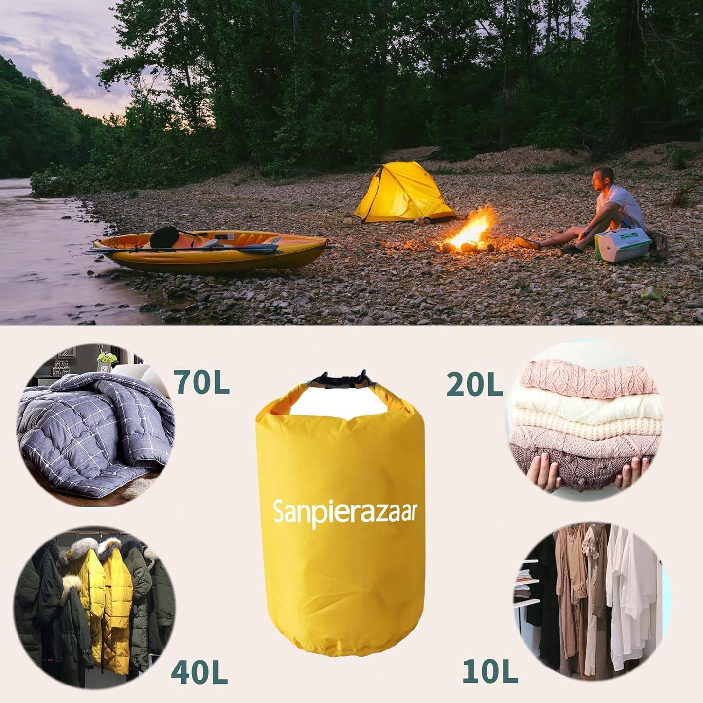 Dry Bags Waterproof, Ultralight Dry Sack, 10L/20L/40L/70L Waterproof Bags,Roll Top Sack for Kayaking, Beach, Rafting, Boating, Hiking, Camping,Swimming (Army Green, 70L)